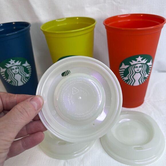Starbucks Reusable Color Changing Cold Hot Plastic Cups Set of 3 w/ Coffee Lids - Picture 12 of 13